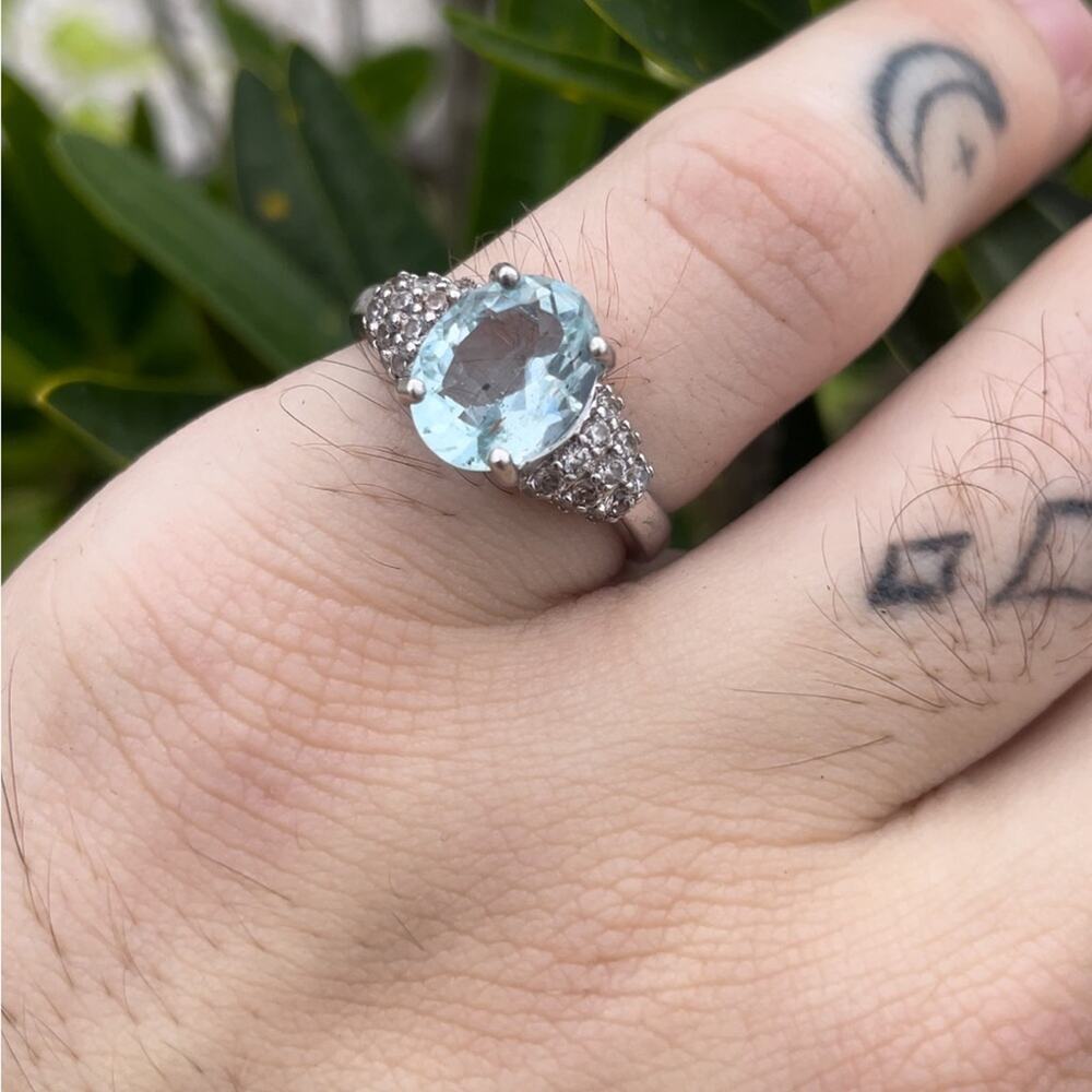 Aqua Topaz Silver 925 Ring - 6.5
